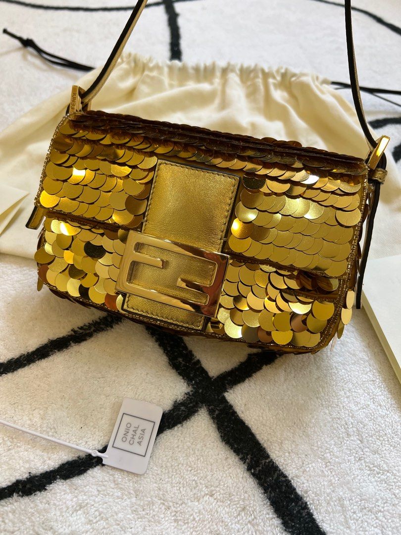 Fendi Gold & Black Sequin Baguette GHW