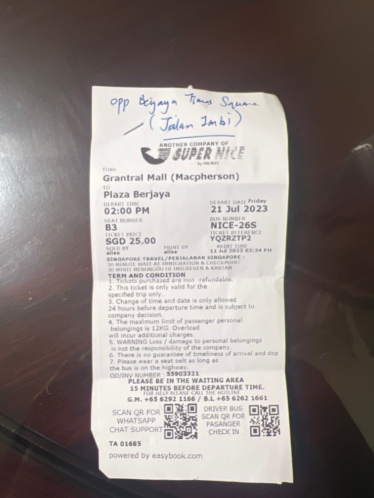 Bus ticket SG to KL, Tickets & Vouchers, Local Attractions & Transport on Carousell