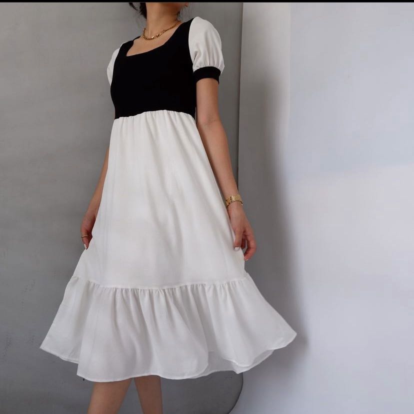 (BRAND NEW) Black and white Square Neck Dress on Carousell