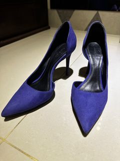 Celine 二手 麂皮 寶藍色尖頭細高跟 36