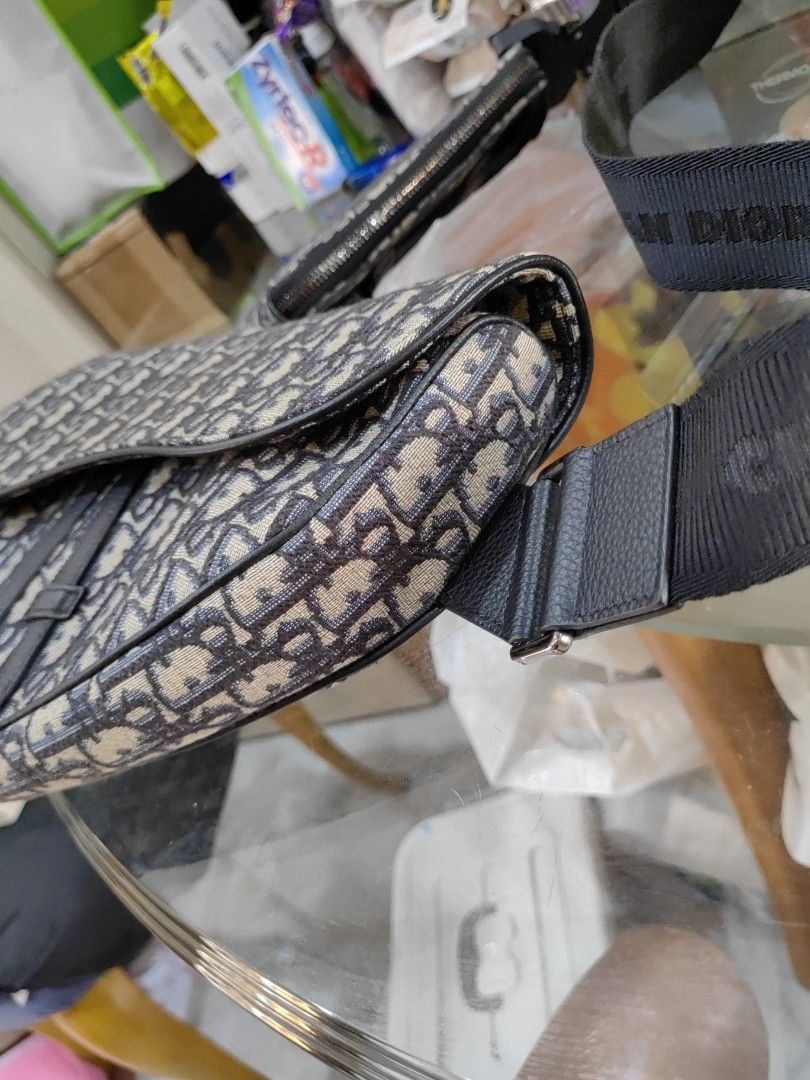 Maxi Saddle Bag Beige and Black Dior Oblique Jacquard