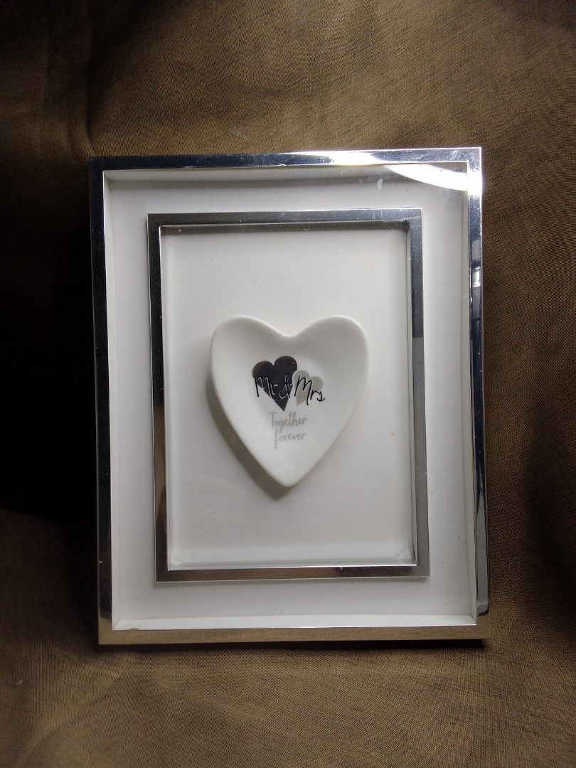 Couple Souvenir Mini Deco plate Mr. & Mrs. (Category: Frames & Pictures) located in Manila. Submitted by peebeees (Listing ID 1242880820, Image 2). Description: 10 x 8 inches silver plated Deep frame Heart shaped Mini deco plate with Print " Mr. & Mrs ,Together ,Forever" with glass cover item will be transported from our house in Marilao to our shop in QC pick up thru Lalamove pin landmark Balingasa Health center 09275377489 we do bus shipping ,J