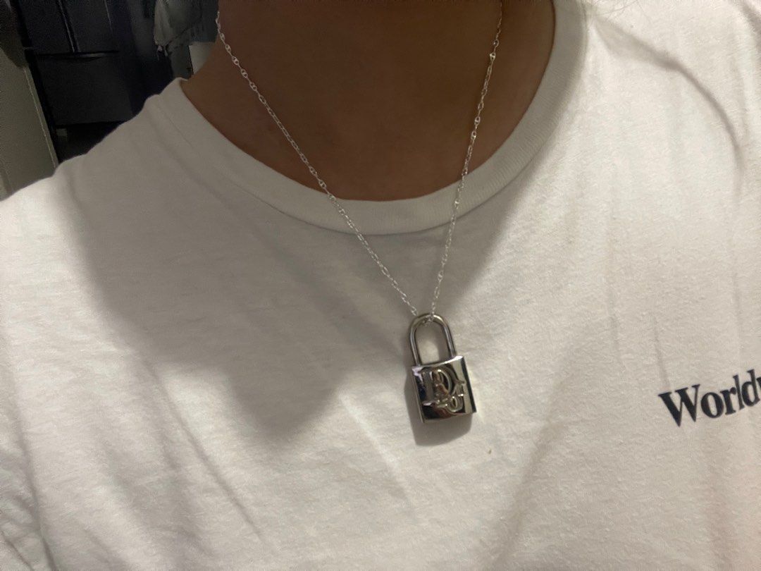 Dior Authentic cheapest CD Christian Dior lock pendant necklace with 2 keys real padlock