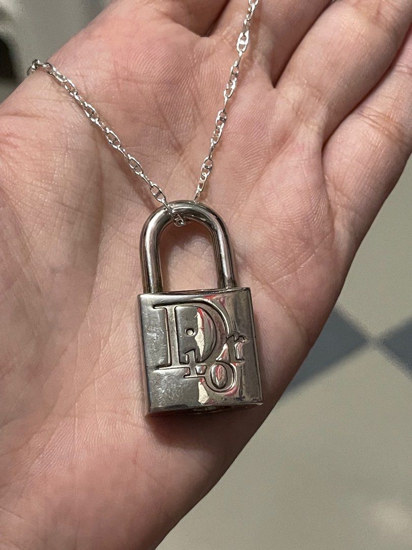 Dior Authentic cheapest CD Christian Dior lock pendant necklace with 2 keys real padlock
