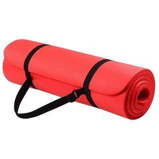 Eiderfinch Extra Thick Yoga Mat with Carrying Strap (Red mat + black strap)
