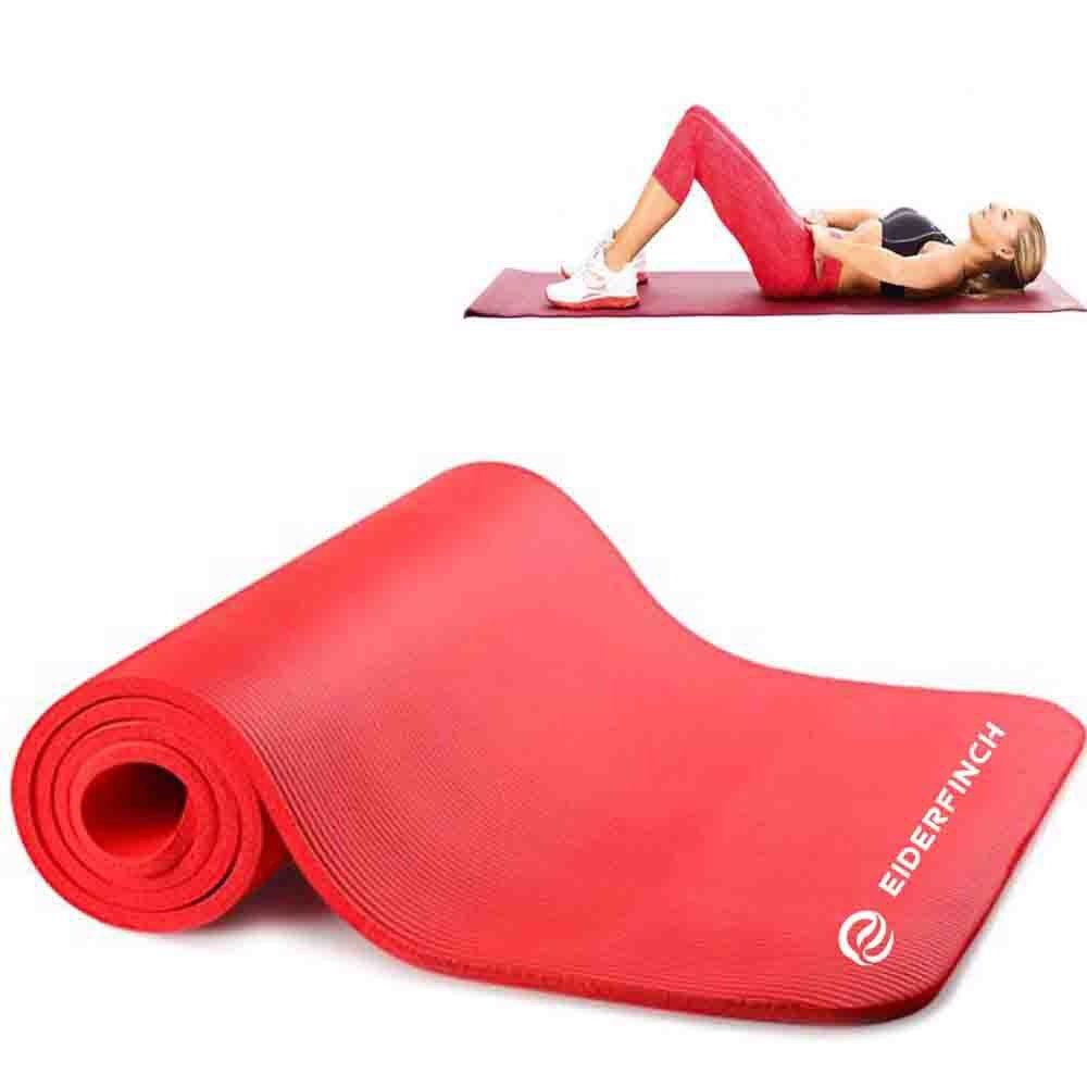 Eiderfinch Extra Thick Yoga Mat with Carrying Strap Red mat black strap