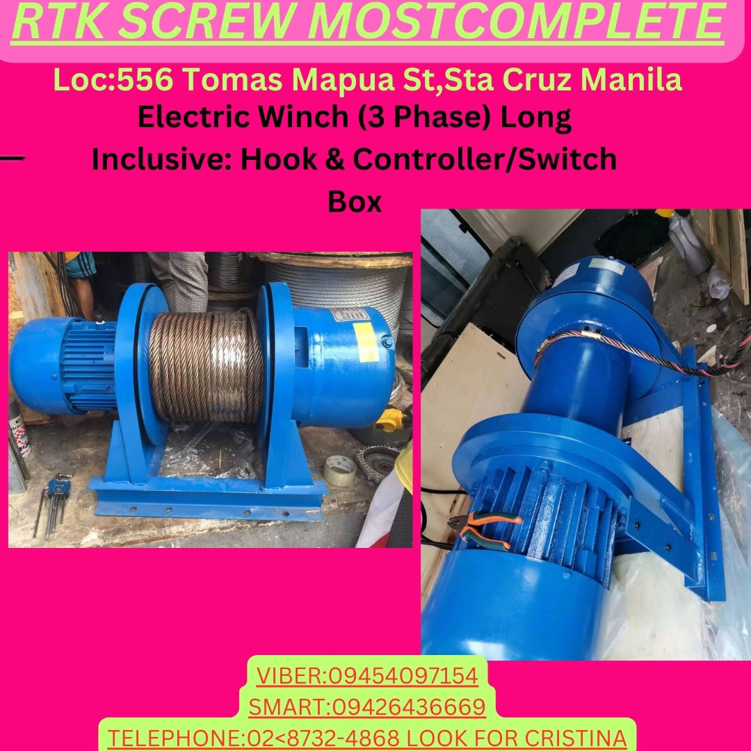 Electric Winch (3 Phase) Long Inclusive Hook & Controller/Switch Box