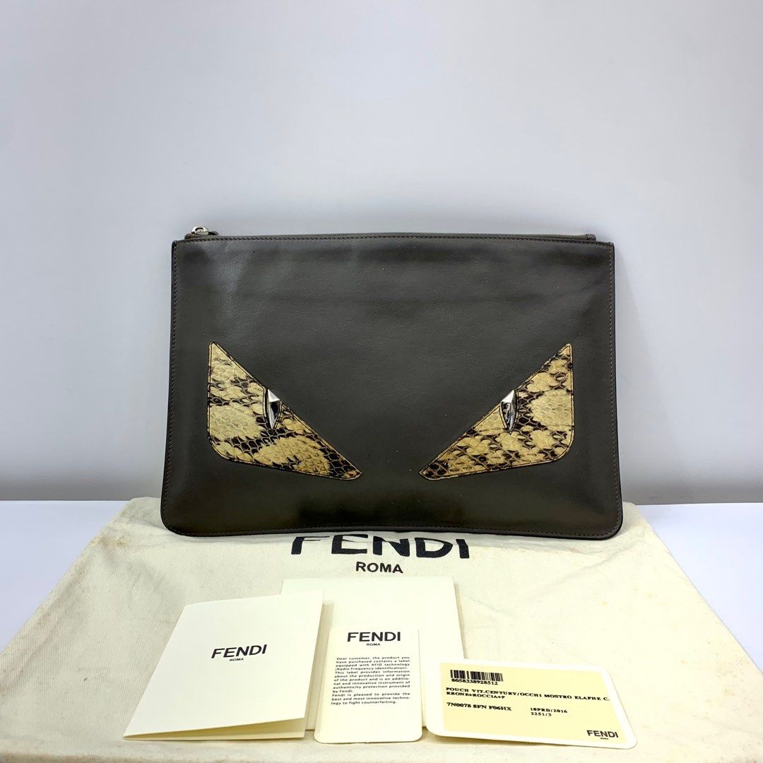 FENDI 7N0078 BROWN MONSTER CLUTCH 237021880 Luxury Bags