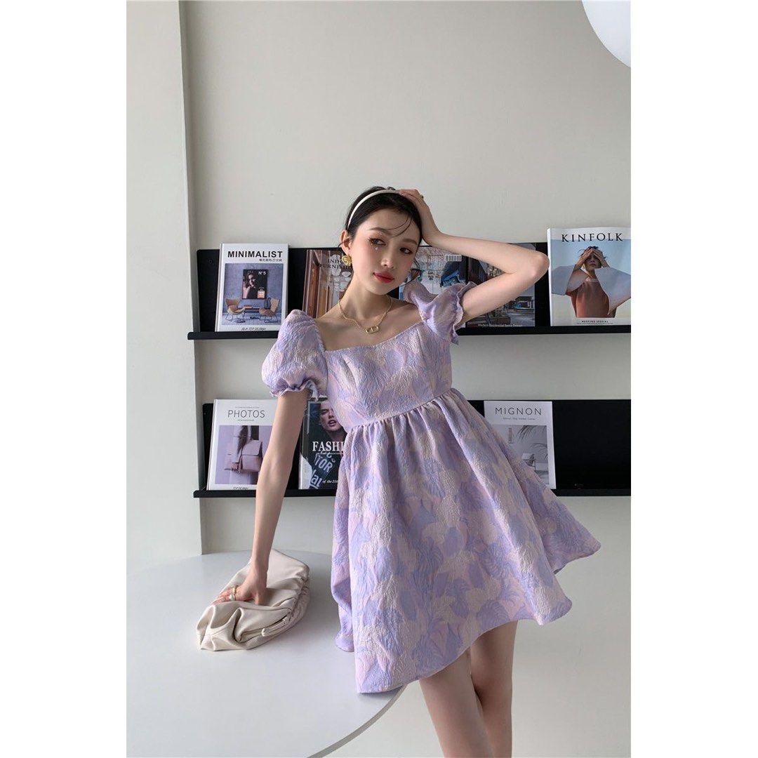 Floral Purple Puffy Babydoll Dress