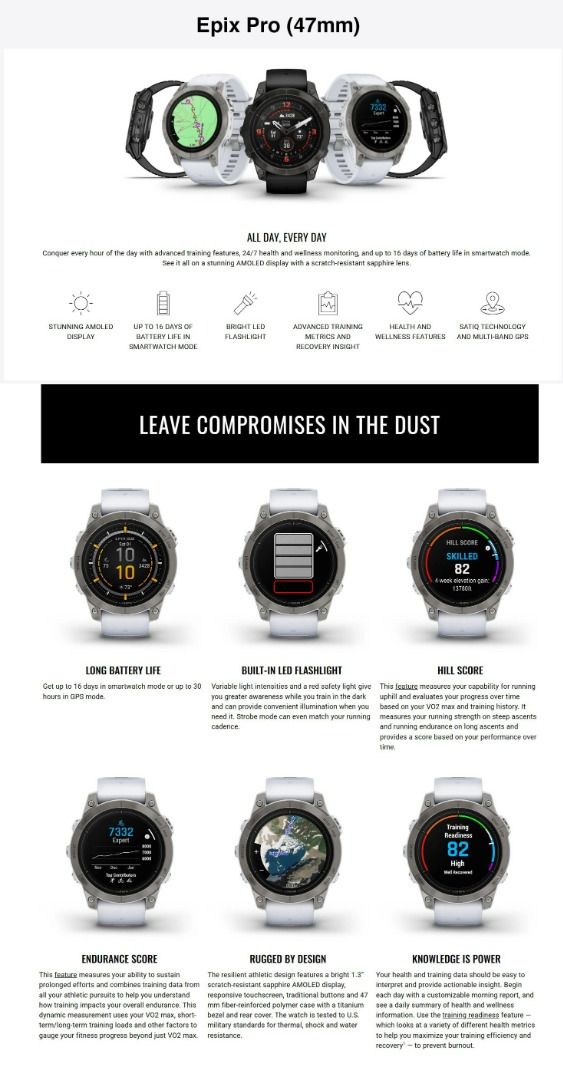 Garmin fenix 5 cheap comparison table