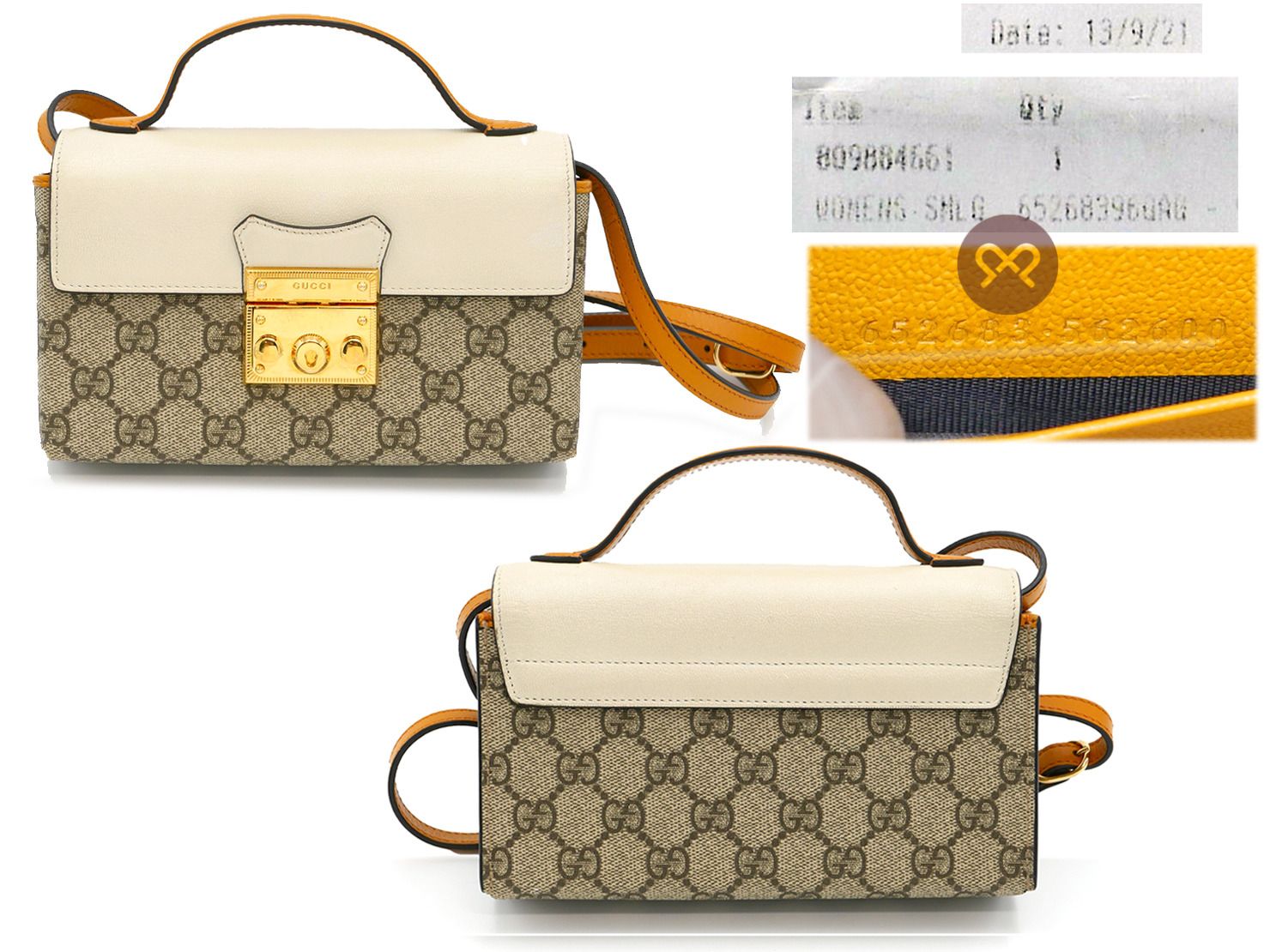 GUCCI Padlock Mini GG Supreme Canvas Top Handle Crossbody Bag Beige 65