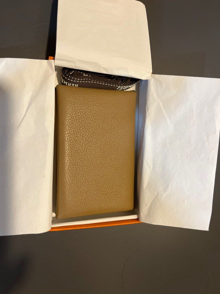 NEW Auth. Hermes Evercolor Calvi Card Holder Wallet in Chai