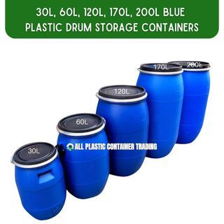 High Quality Plastic Drum Open Head with Black Lid and Metal Lock 60 liter 120 liter 200 liter HDPE