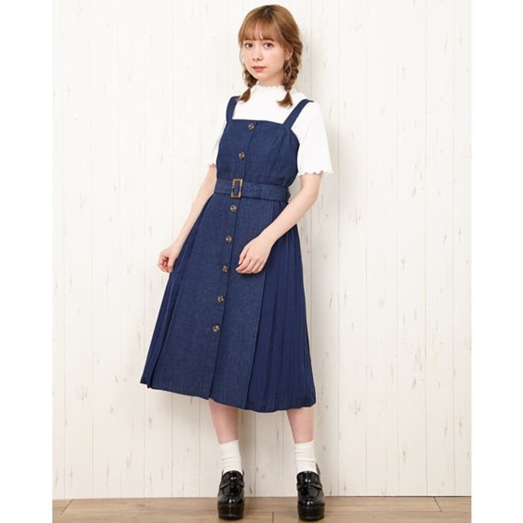 white christmas dresses Japanese Denim Dress with Pleated Sleeves and Lace Applique main image 0