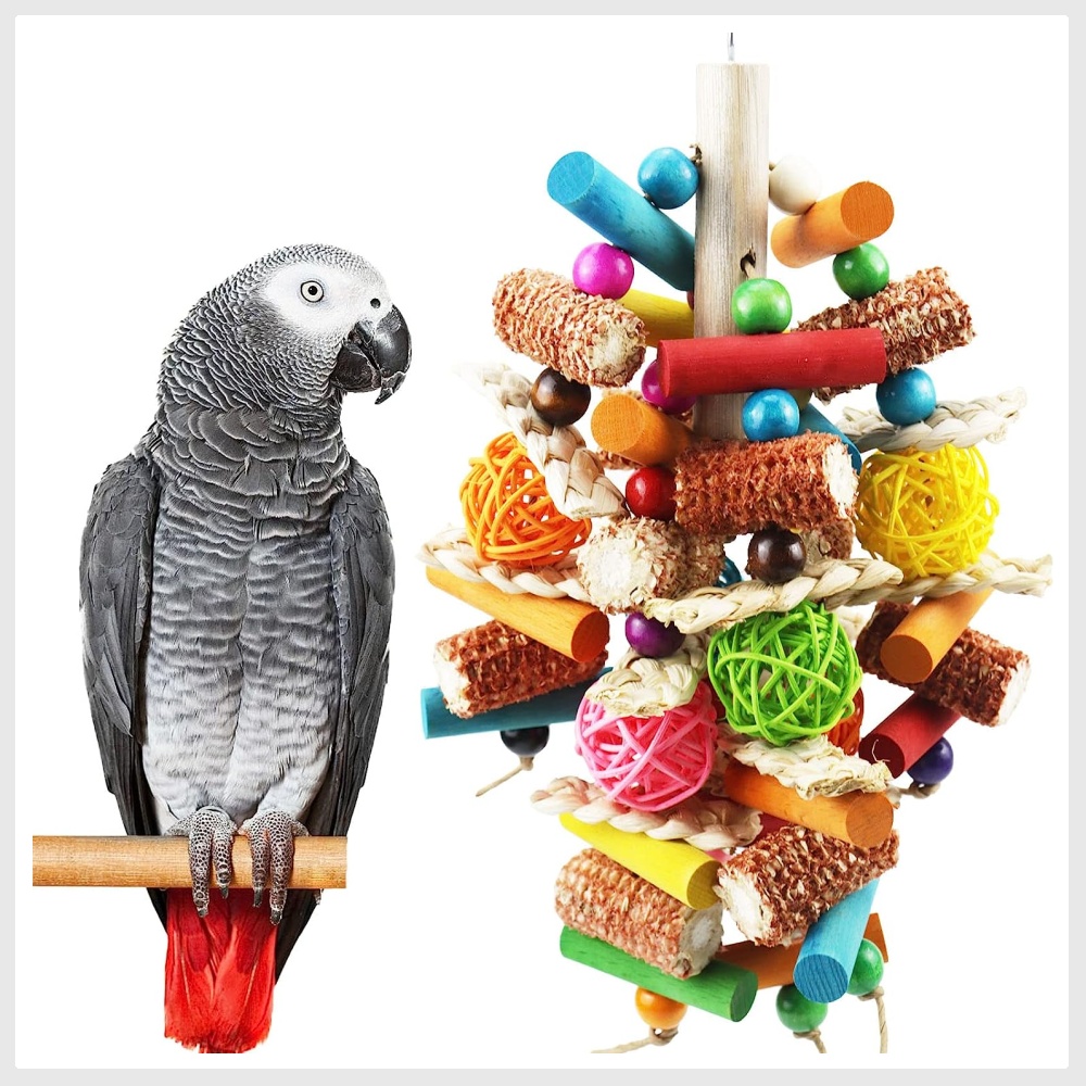 Kewkont Bird Toys Parrot Toys for Large Birds Natural Peppered Wood African Grey Parrots Macaws Cockatoos Parrot chew Toys Aviary Hanging Toys Pet Supplies Homes Other Pet Accessories on Carousell