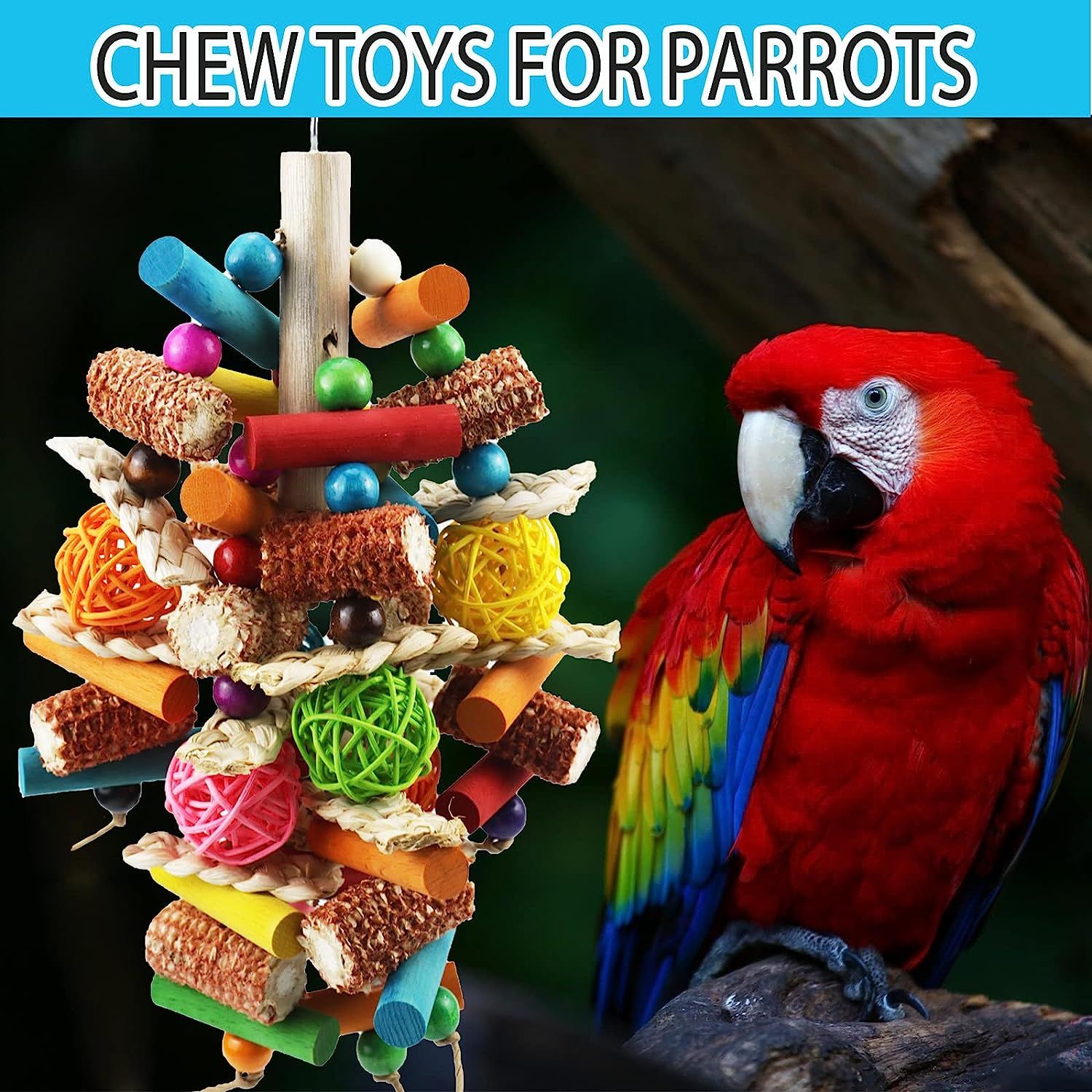 Kewkont Bird Toys, Parrot Toys for Large Birds, Natural Peppered