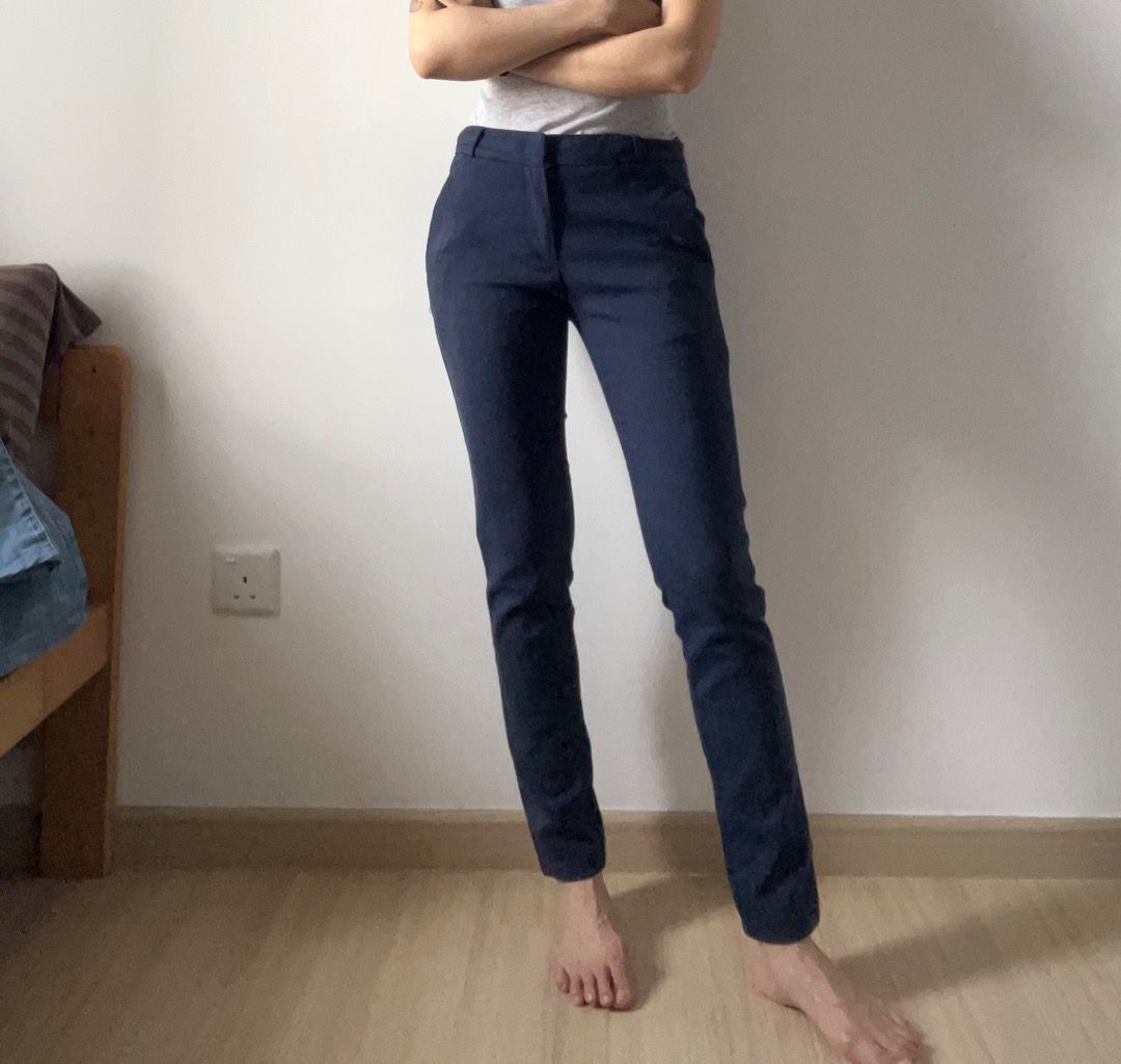 Korea Navy Blue Office Tapered Trousers Pants S, Women's Fashion