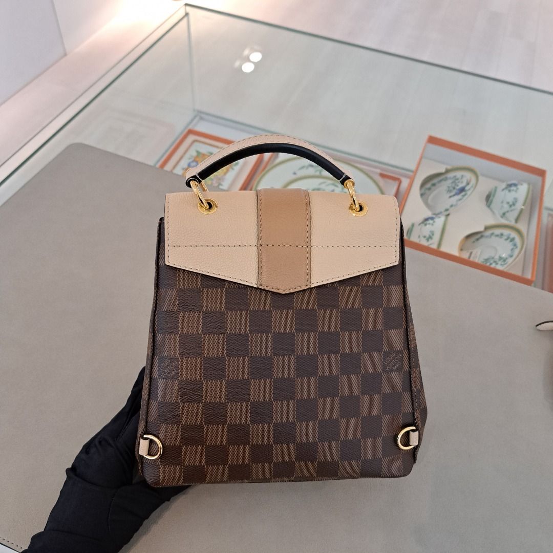 louis vuitton damier ebene x creme clapton backpack n42259 (sr3168), with  dust cover & box