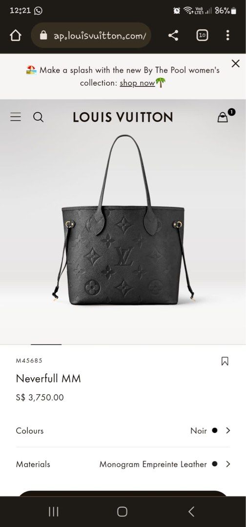 lv neverfull impreinte black, Luxury, Bags & Wallets on Carousell
