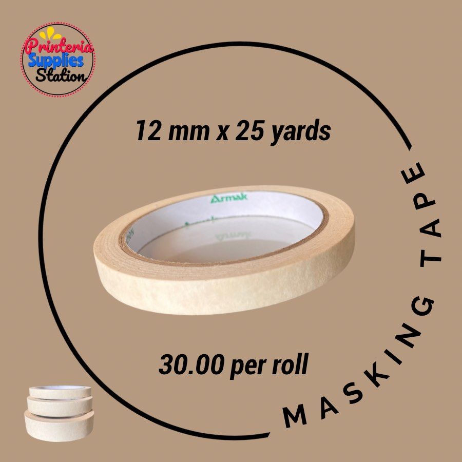 Masking Tape ARMAK BRAND (Category: Craft Supplies & Tools) located in Quezon City. Submitted by printeriaph (Listing ID 1242844422, Image 2). Description: Masking Tape ARMAK BRAND BRAND: Armak SIZES AVAILABLE: 1/2” / 12mm x 25yrds 3/4” / 18mm x 25yrds 1” / 24mm x 25yrds.