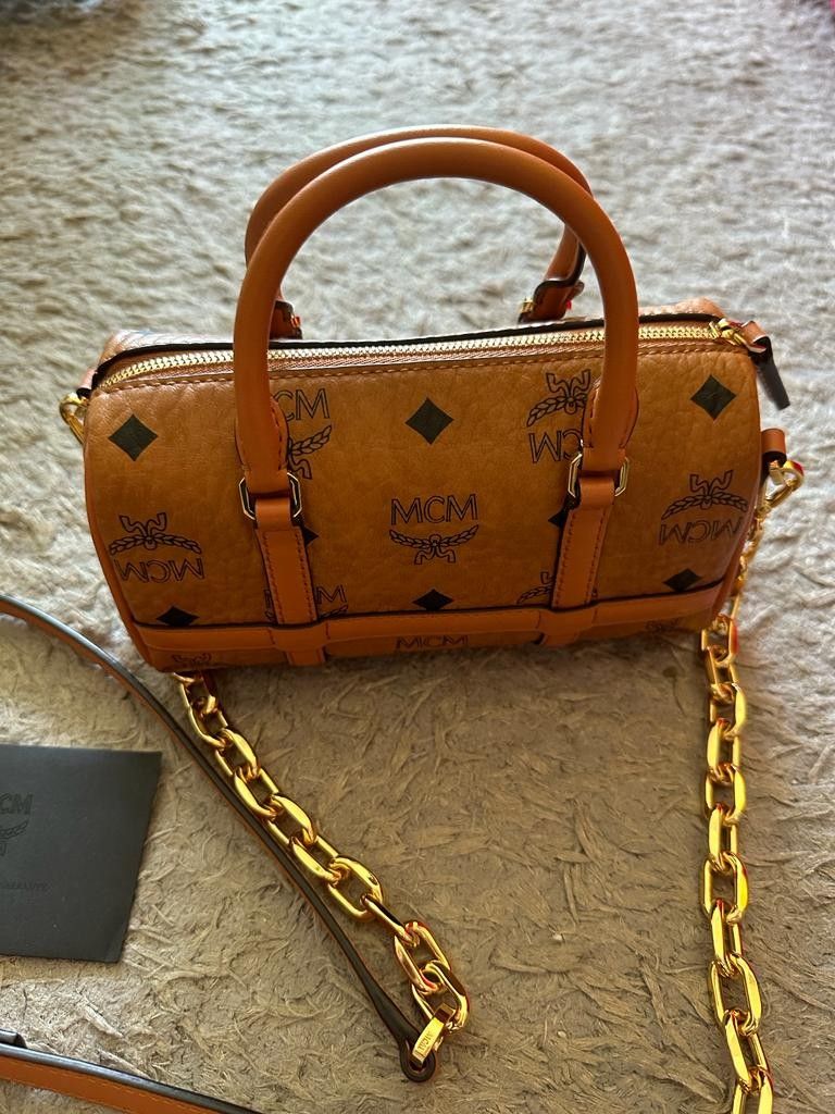 MCM mini boston bag with gold chain strap Luxury Bags Wallets