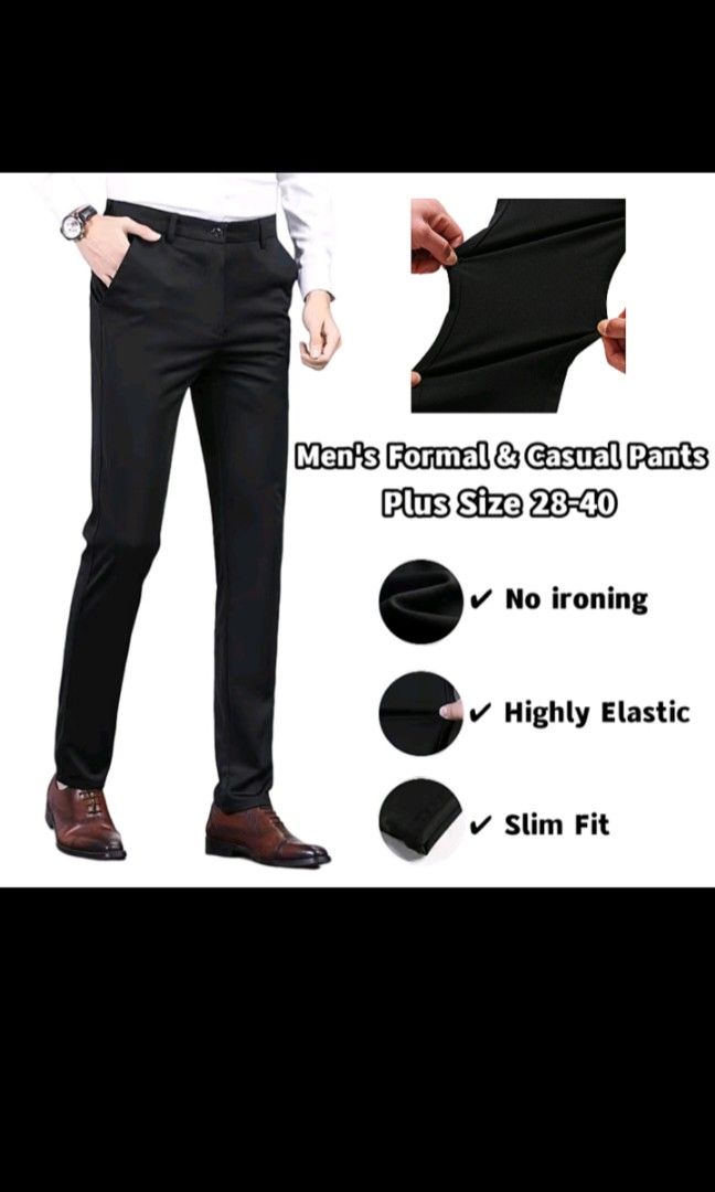 Mens Business Slim Fit Pants Formal Straight Legs Suit Office Long Trousers  Plus