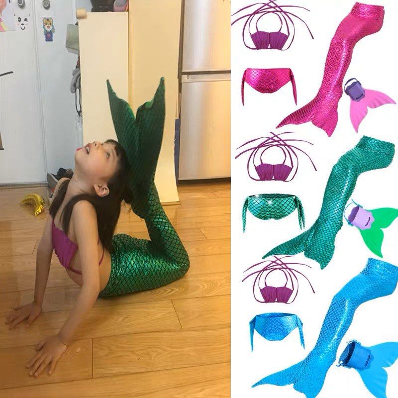 Mermaid Swimsuit Children Bikini Girls ThreePiece Suit Fins of Feet