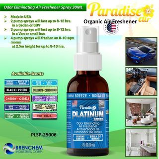 Paradise Air Platinum Series Odor Eliminator Air Freshener Spray / Up to 250 Spray / Car Air Freshener 30ml