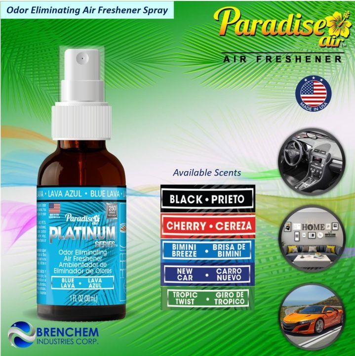 4 Paradise Platinum Air Freshener Spray Odor Eliminator Car