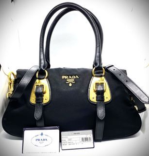 Rare Prada Bauletto Saffiano Lux Handbag Cert. of Authenticity Two-Tone  Gray