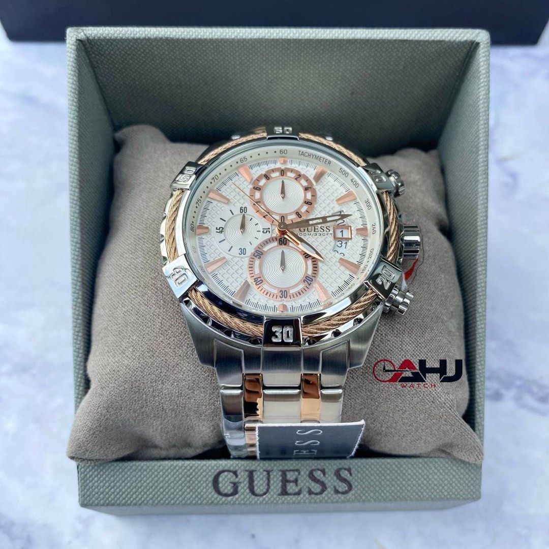 READY STOCK ORIGINAL GUESS MONTERAY CHRONOGRAPH WHITE DIAL TWO
