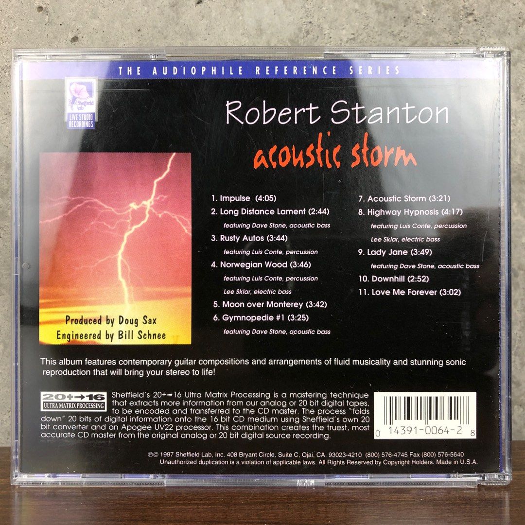 Robert Stanton | Acoustic Storm | Sheffield Lab | Audiophile CD (Category: CDs & DVDs) located in Quezon City. Submitted by garage.sale.ph (Listing ID 1242897596, Image 2). Description: - Rare Sheffield Lab audiophile CD. - Authentic. - In excellent condition. - Payment thru bank deposit (UnionBank) or GCash. - For a minimal fee, I can arrange delivery via Lalamove within Metro Manila. - Meet-up also possible at Robinsons Magnolia QC. - Item avai