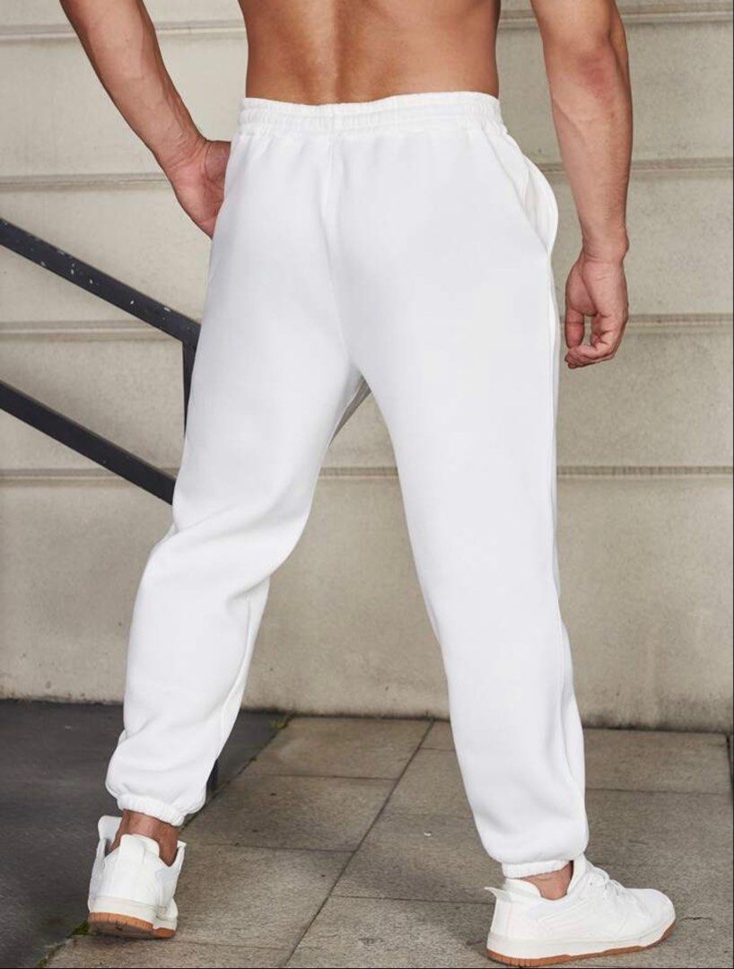Shein Men Slogan Graphic Drawstring White Sweatpants Jogger Pants