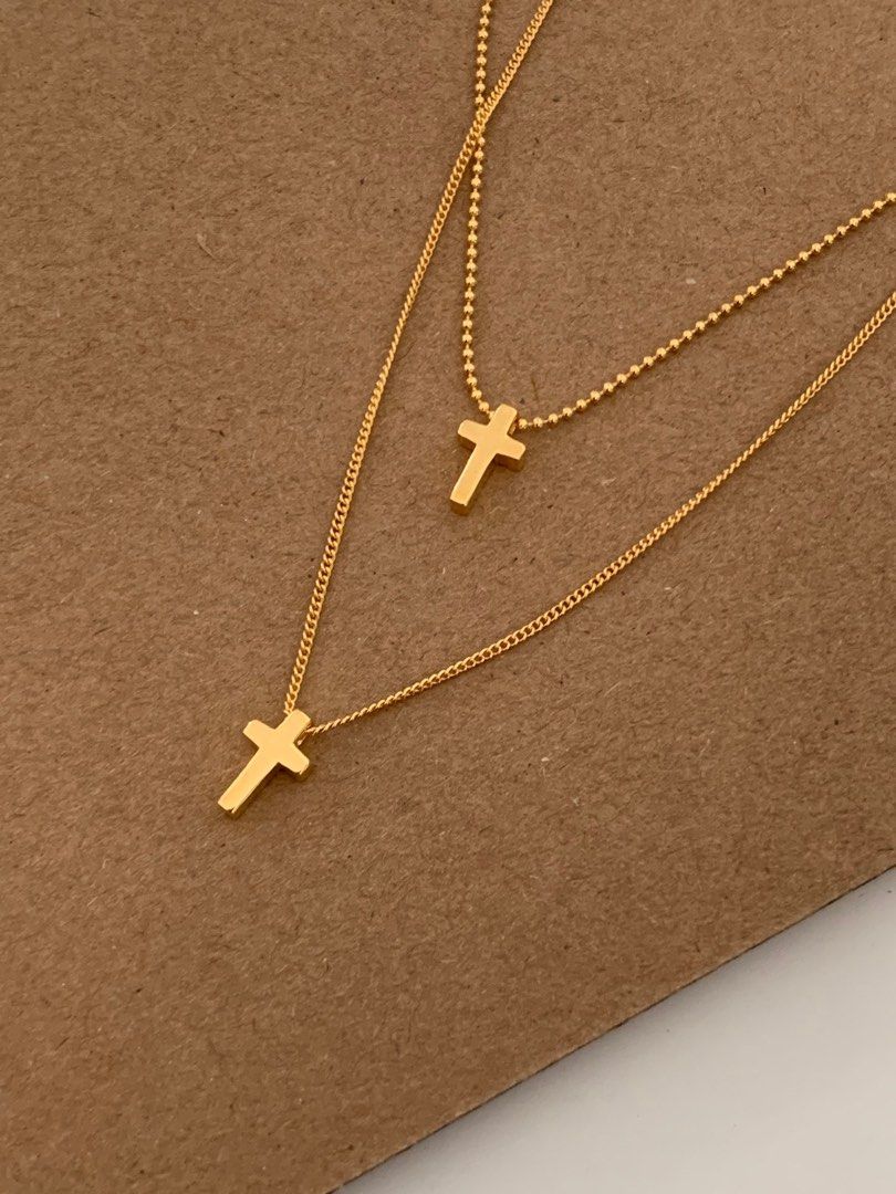 Gold double cross discount necklace