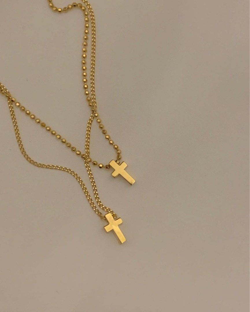 Gold double cross necklace clearance