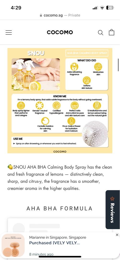 [SNOU] AHA BHA Calming Body Spray 150ml, Beauty & Personal Care, Bath ...