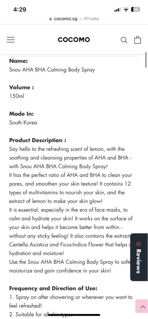 [SNOU] AHA BHA Calming Body Spray 150ml, Beauty & Personal Care, Bath ...