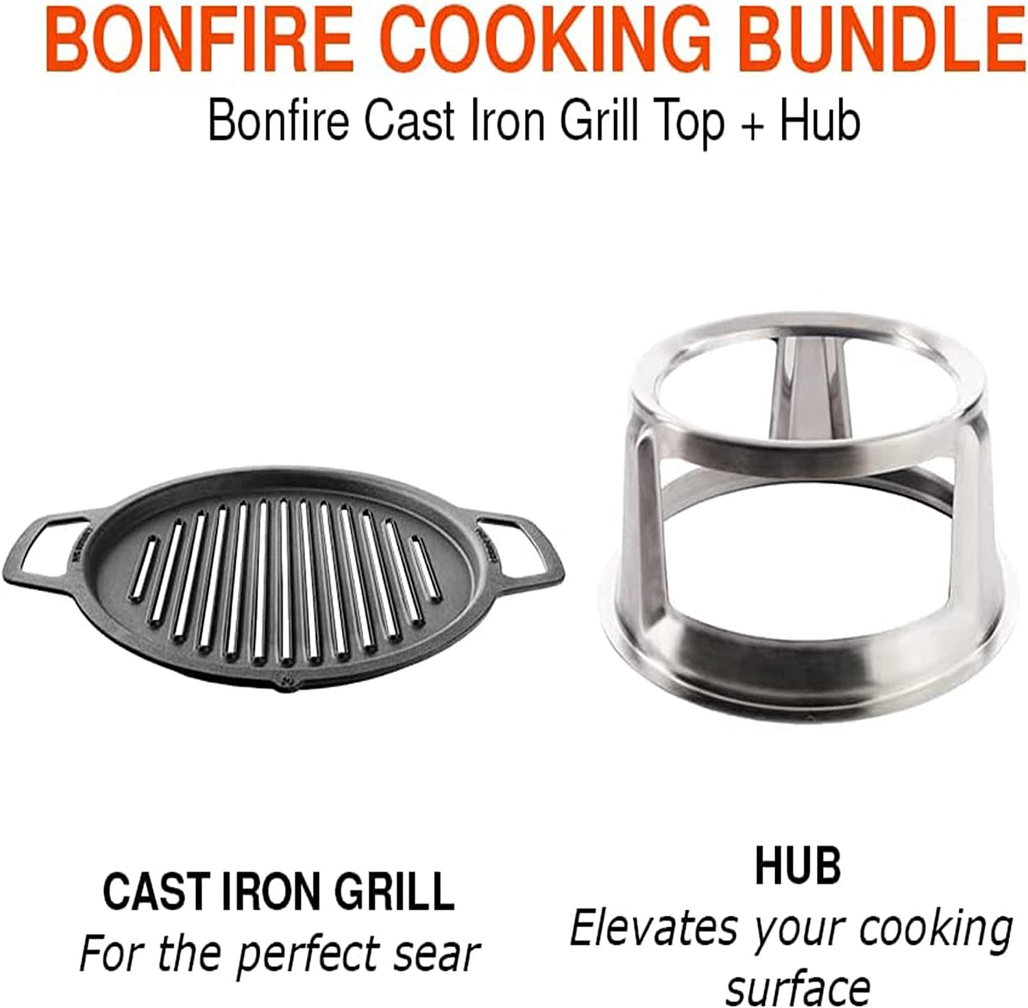 Solo Stove Bonfire Grill Top and Hub, Cast Iron Cooktop with Stainless