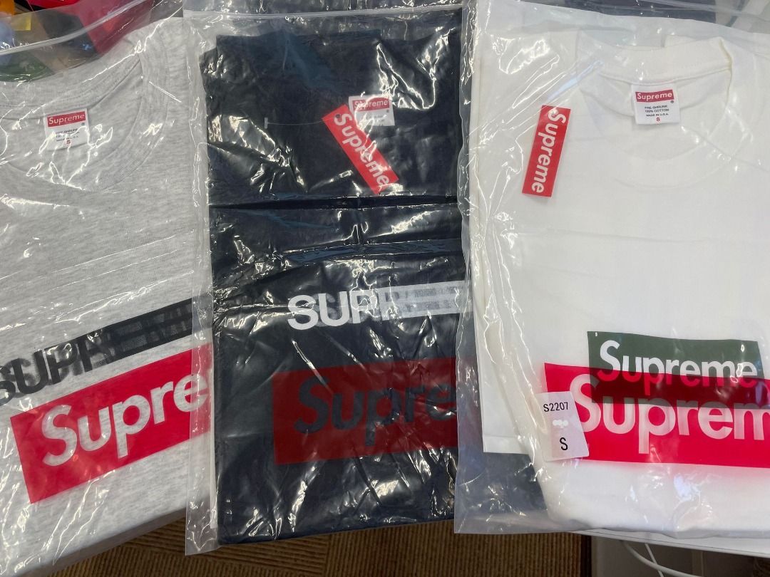 Supreme motion logo tee 黑灰& box logo tee 白Size S, 名牌, 服裝