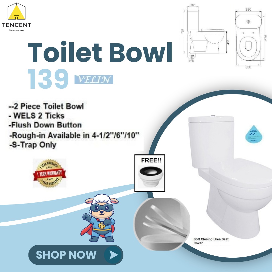 Toilet bowl sales! VELIN WC139 2PIECE Toilet Bowl with Soft Closing Seat, Furniture & Home