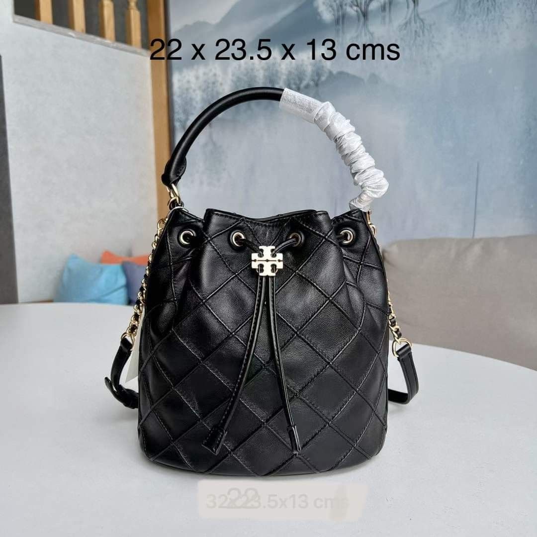 Tory Burch Fleming Large Black Bucket Bag