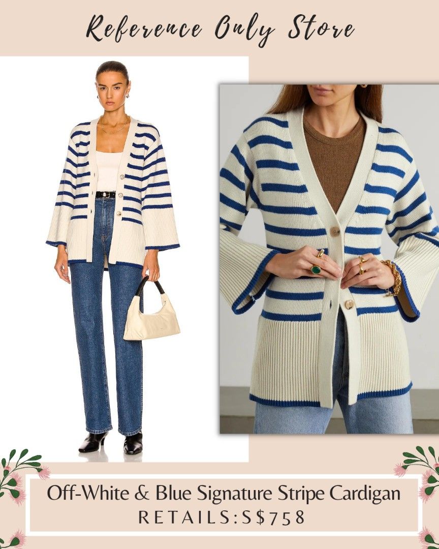 White and blue striped cardigan outlet