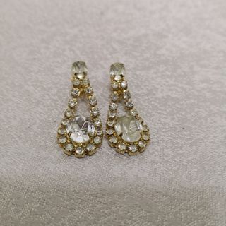 Trifari Gold-tone Clip Earrings with Rhinestones/Glass Accent - Sale