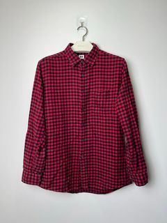 Uniqlo 黑紅格子 法蘭絨 純棉 長袖襯衫 【尺寸】：L號 肩寬 : 45、胸寬 : 56、袖長 : 61、全長(不含領) : 78 【新舊】：90%
