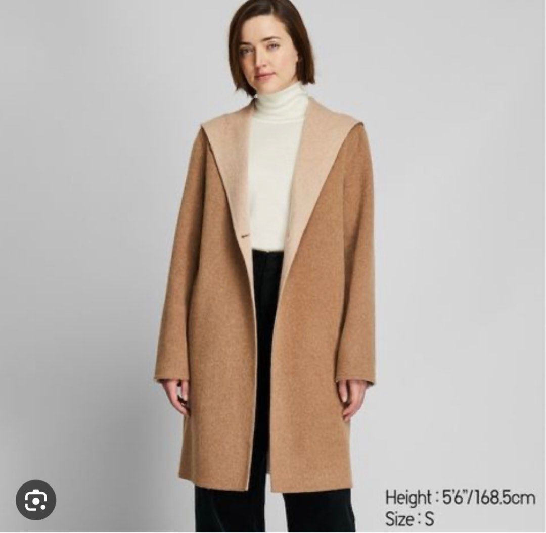 UNIQLO Women Double Face hooded wool blend coat jacket winter