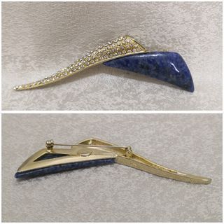 Vendome Gold-tone Brooch with Blue Stone/Faux Stone Accent and Rhinestones
