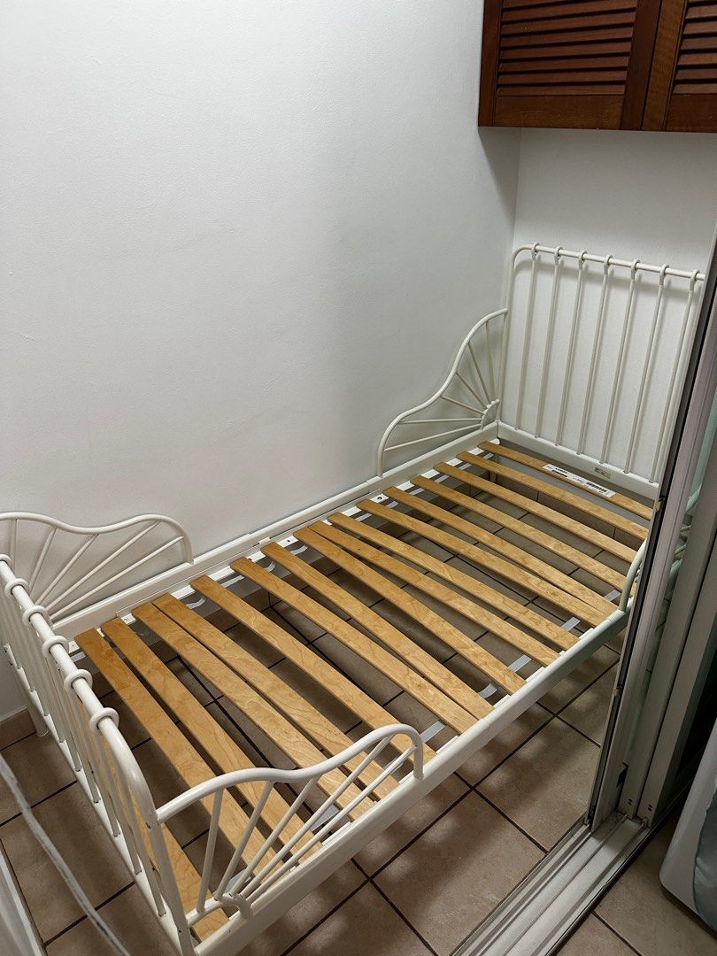 White Ikea Minnen Bed Frame and Slats only, Furniture & Home Living