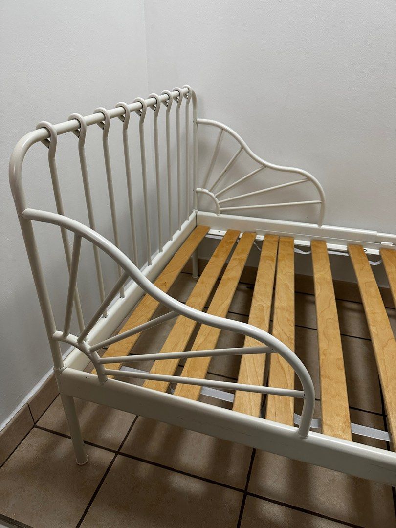 White Ikea Minnen Bed Frame and Slats only, Furniture & Home Living