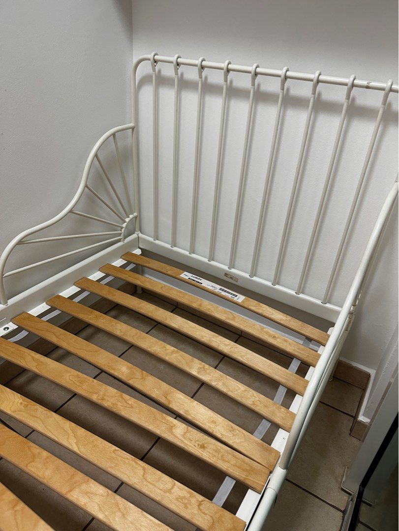 White Ikea Minnen Bed Frame and Slats only, Furniture & Home Living