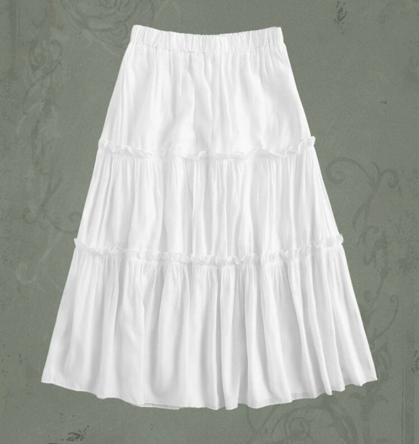 White tiered long maxi skirt, Women's Fashion, Bottoms, Skirts on Carousell